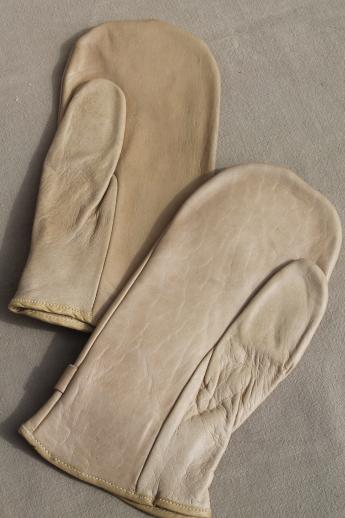 photo of soft vintage deerskin leather chopper mittens for farmer, woodsman, hunter #2