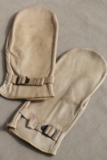 photo of soft vintage deerskin leather chopper mittens for farmer, woodsman, hunter #3