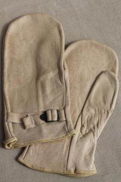 catalog photo of soft vintage deerskin leather chopper mittens for farmer, woodsman, hunter