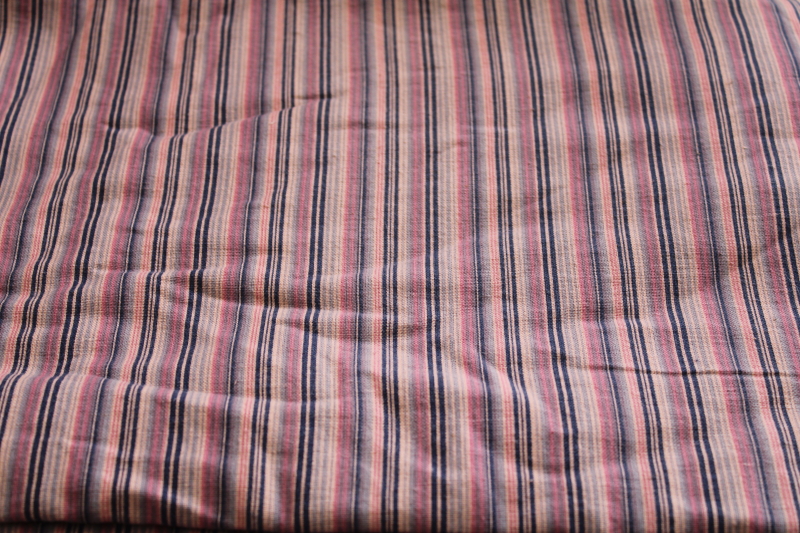 photo of soft washed cotton shirting fabric, woven stripe in coral, pink, slate, navy blue #1