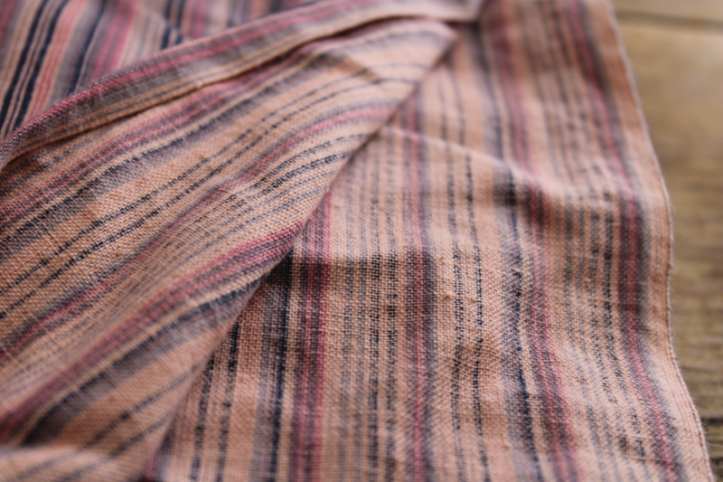 photo of soft washed cotton shirting fabric, woven stripe in coral, pink, slate, navy blue #2