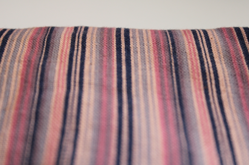 photo of soft washed cotton shirting fabric, woven stripe in coral, pink, slate, navy blue #3