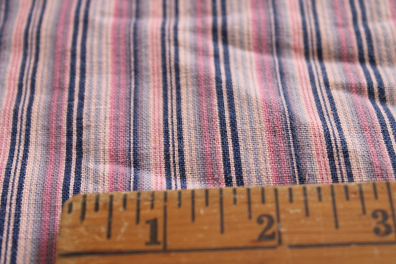 photo of soft washed cotton shirting fabric, woven stripe in coral, pink, slate, navy blue #4