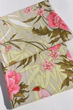 catalog photo of soft washed cotton upholstery / slipcover fabric, tropical flowers, grass & birds