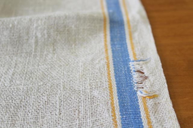 photo of soft washed linen towels, vintage kitchen dish drying towels blue stripe #2