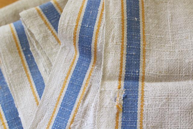 photo of soft washed linen towels, vintage kitchen dish drying towels blue stripe #3