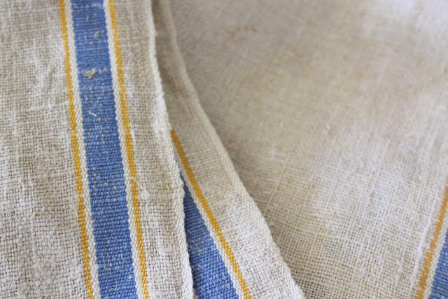 photo of soft washed linen towels, vintage kitchen dish drying towels blue stripe #4