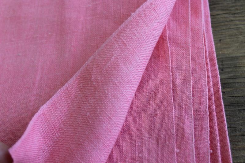 photo of soft washed pure linen fabric, vintage sewing material rose pink solid color #3
