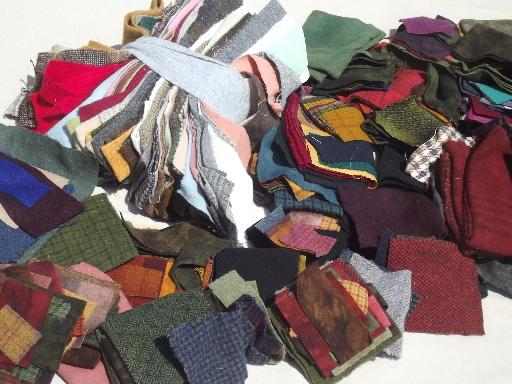 photo of soft wool fabric for penny rugs or quilting, small quilt blocks & pieces #2