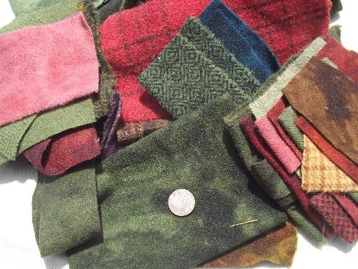 photo of soft wool fabric for penny rugs or quilting, small quilt blocks & pieces #6