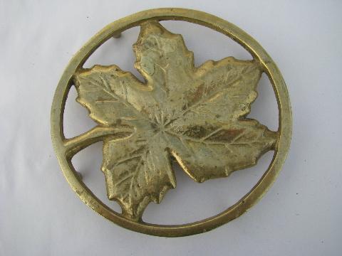 photo of solid brass autumn leaf vintage kitchen or tea table trivet #1