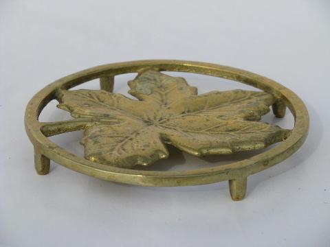 photo of solid brass autumn leaf vintage kitchen or tea table trivet #2