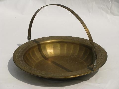 photo of solid brass basket w/ handle and matching bowl, vintage brassware #3