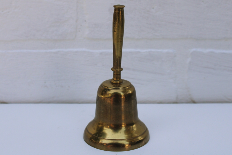 photo of solid brass bell w/ tall handle, vintage table bell or service bell w/ made in Japan label #1