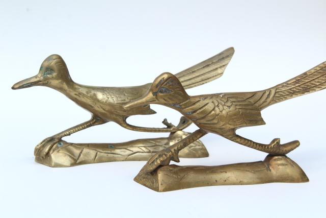 photo of solid brass birds, pair of roadrunners, vintage southwest decor, retro brass animal figurines #1