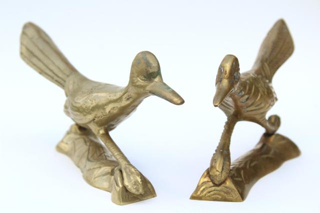 photo of solid brass birds, pair of roadrunners, vintage southwest decor, retro brass animal figurines #3