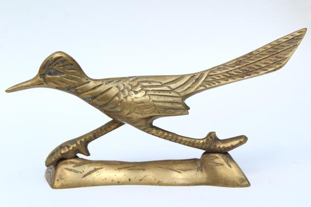 photo of solid brass birds, pair of roadrunners, vintage southwest decor, retro brass animal figurines #4