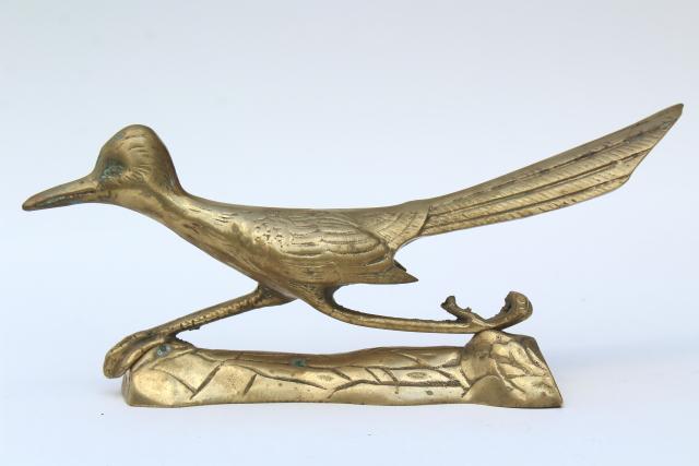 photo of solid brass birds, pair of roadrunners, vintage southwest decor, retro brass animal figurines #9