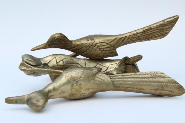 photo of solid brass birds, pair of roadrunners, vintage southwest decor, retro brass animal figurines #10