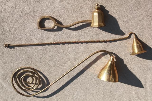 photo of solid brass candle snuffers, vintage brassware instant collection #2