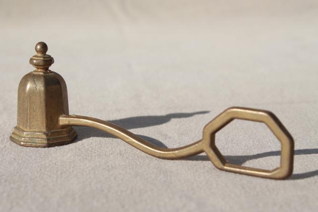 photo of solid brass candle snuffers, vintage brassware instant collection #3