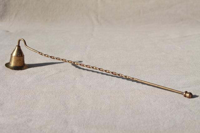 photo of solid brass candle snuffers, vintage brassware instant collection #5