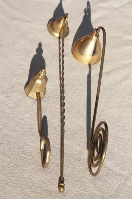 photo of solid brass candle snuffers, vintage brassware instant collection #6