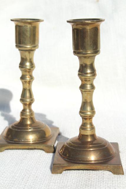 photo of solid brass candlesticks, pair of vintage candle holders w/ classic spindle shape #1