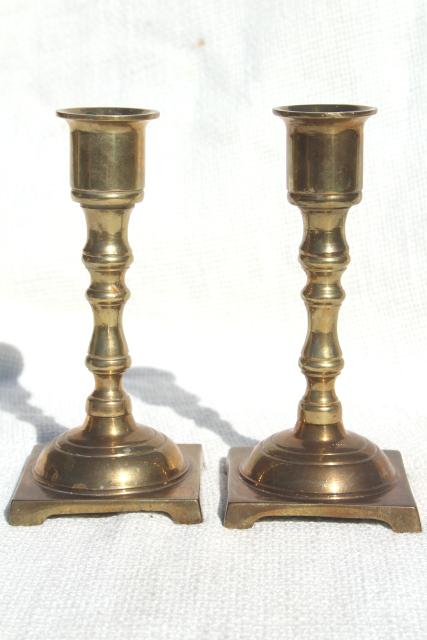 photo of solid brass candlesticks, pair of vintage candle holders w/ classic spindle shape #2