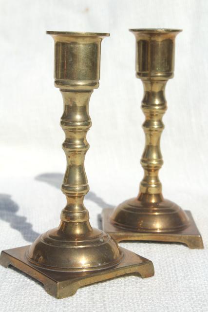photo of solid brass candlesticks, pair of vintage candle holders w/ classic spindle shape #3