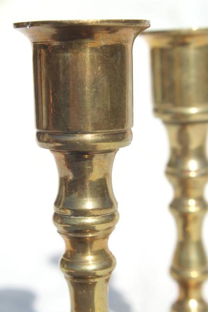 photo of solid brass candlesticks, pair of vintage candle holders w/ classic spindle shape #6