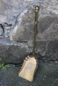 catalog photo of solid brass coal scoop or stove shovel, vintage fireplace hearth tool