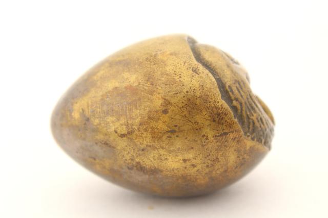 photo of solid brass eggs, egg w/ hatching chick inside, tarnished brass egg made in England #5