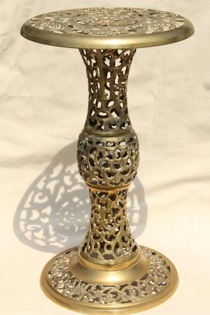 photo of solid brass end table, lamp or plant stand - ornate pierced brass from India or Morocco #1