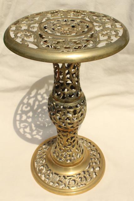 photo of solid brass end table, lamp or plant stand - ornate pierced brass from India or Morocco #5