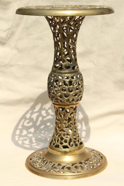 photo of solid brass end table, lamp or plant stand - ornate pierced brass from India or Morocco #6