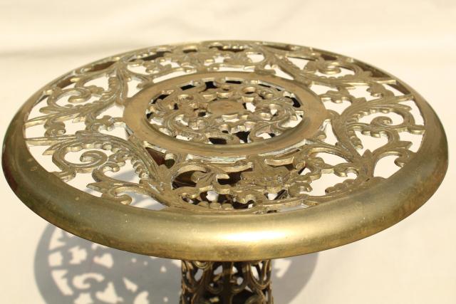 photo of solid brass end table, lamp or plant stand - ornate pierced brass from India or Morocco #12