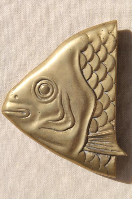 photo of solid brass fish head & tail, sign board bracket ends or tray handles, decorative brass hardware #2