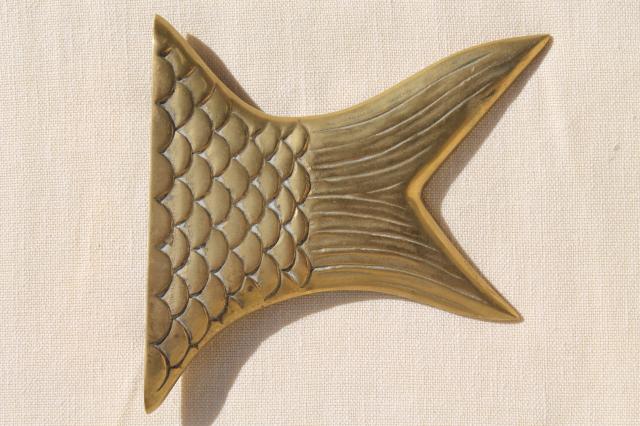 photo of solid brass fish head & tail, sign board bracket ends or tray handles, decorative brass hardware #3