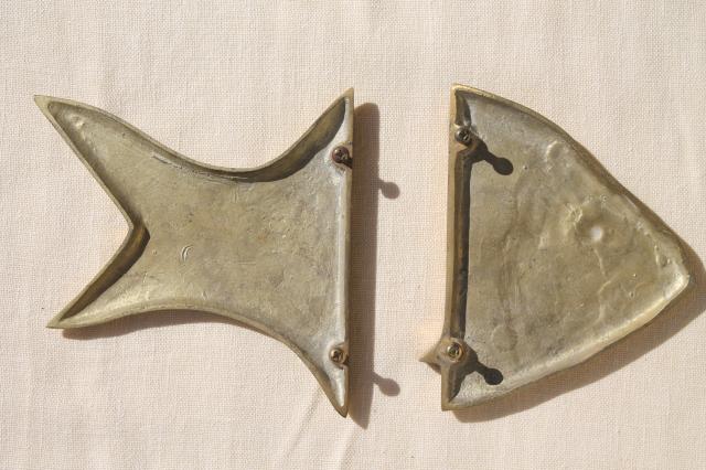 photo of solid brass fish head & tail, sign board bracket ends or tray handles, decorative brass hardware #4