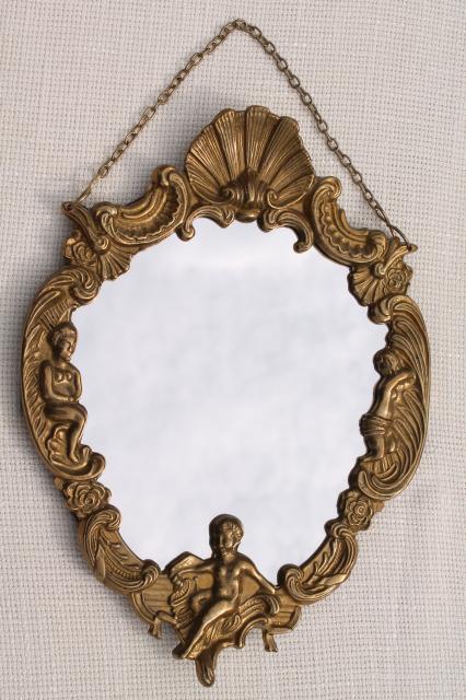 photo of solid brass frame w/ hanging chain, hollywood regency french country rococo style w/ cherubs #1