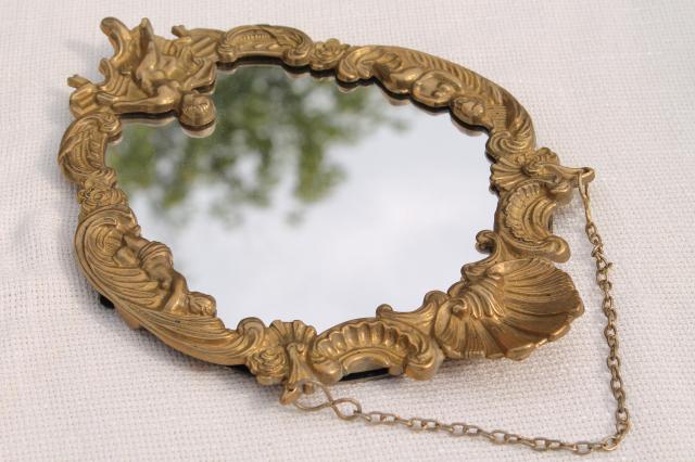 photo of solid brass frame w/ hanging chain, hollywood regency french country rococo style w/ cherubs #6