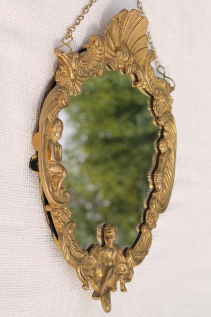 photo of solid brass frame w/ hanging chain, hollywood regency french country rococo style w/ cherubs #9