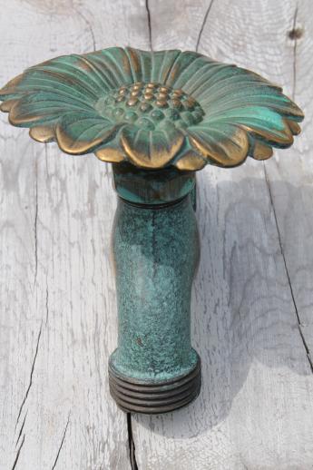 photo of solid brass garden hose faucet taps, verdigris bronze snail & flower tap #2