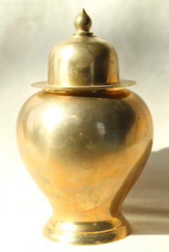 solid brass ginger jar, 70s 80s vintage chinoiserie style home decor