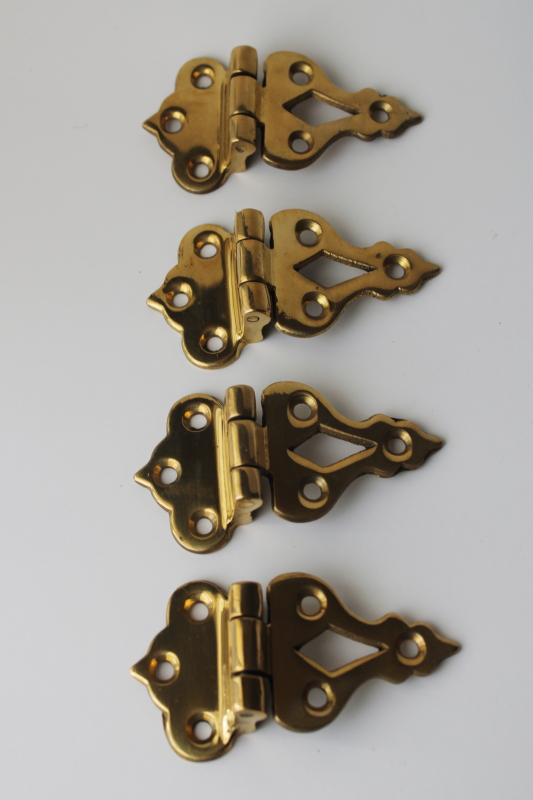 photo of solid brass ice box hinges, vintage reproduction antique hardware offset hinges set of 4  #1