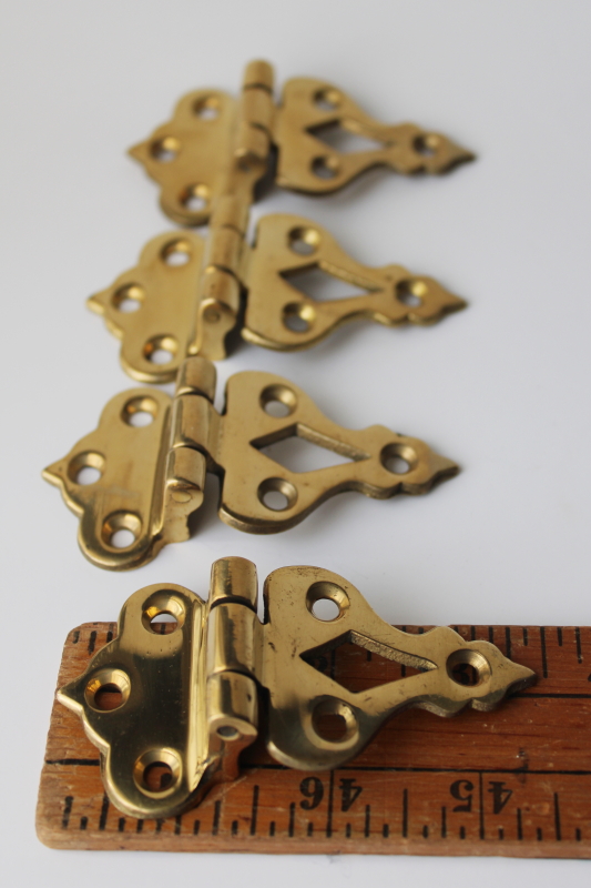 photo of solid brass ice box hinges, vintage reproduction antique hardware offset hinges set of 4  #2