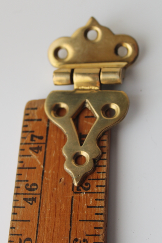 photo of solid brass ice box hinges, vintage reproduction antique hardware offset hinges set of 4  #5