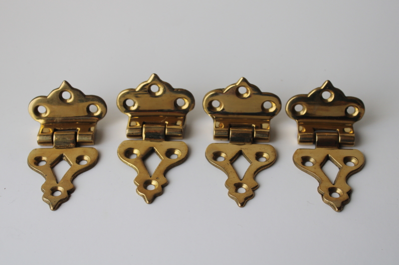 photo of solid brass ice box hinges, vintage reproduction antique hardware offset hinges set of 4  #6