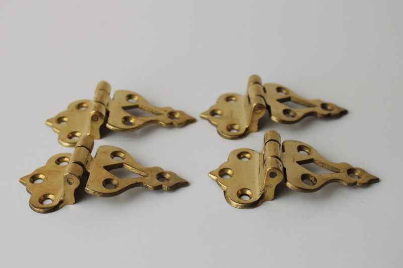 photo of solid brass ice box hinges, vintage reproduction antique hardware offset hinges set of 4  #7